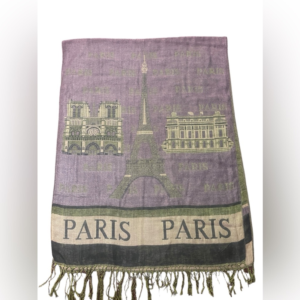 PARIS Gold & Mauve Purple Eiffel Tower Neck Scarf/Wrap